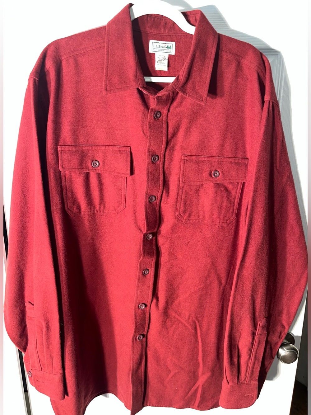 Men’s Vintage L.L. LL Bean Red Flannel Long Sleeve Button Shirt XL Tall Chamois